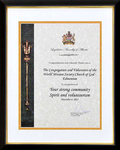 Certificate of Appreciation from Member of Legislative Assembly of Alberta