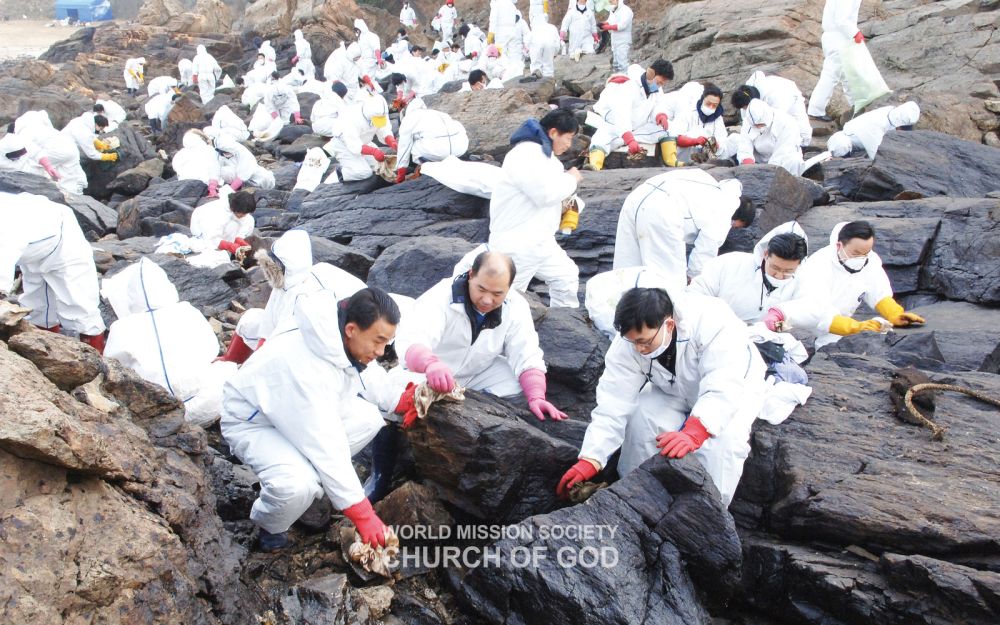 Volunteer work for the oil spill accident in Taean, Korea