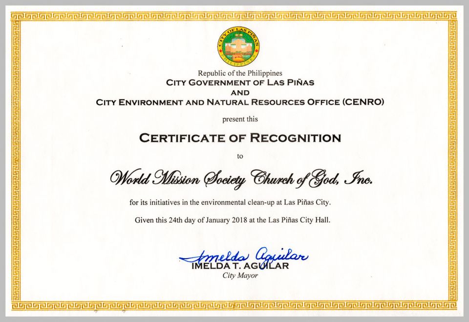 파일:필리핀 라스피냐스 하나님의 교회 표창.jpg